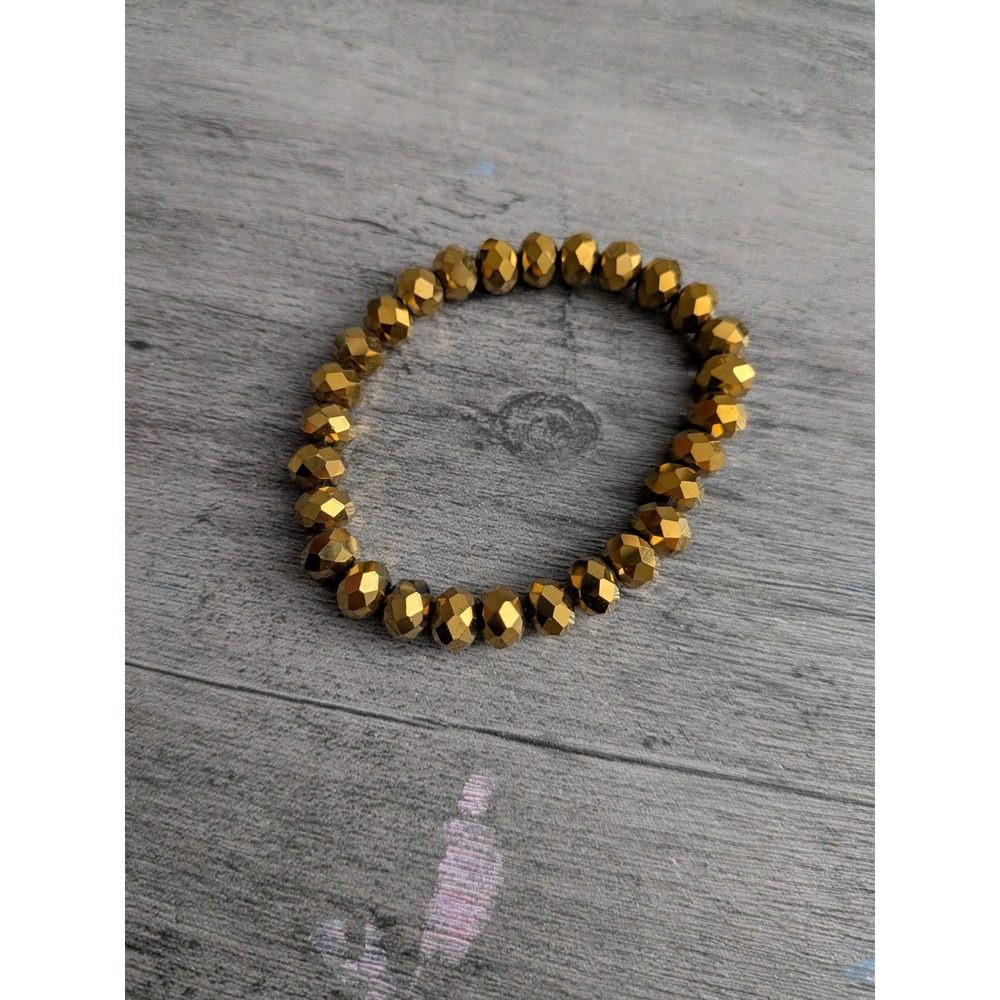 Gold Faceted Bead Stretch Bracelet Metallic Geometric Stackable Jewelry